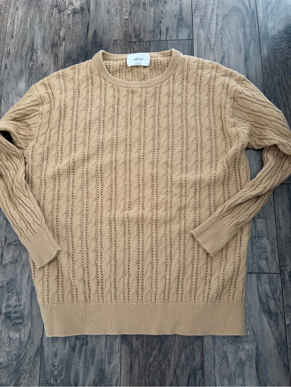 Wilfred Camel Cable-Detail Crewneck Sweater